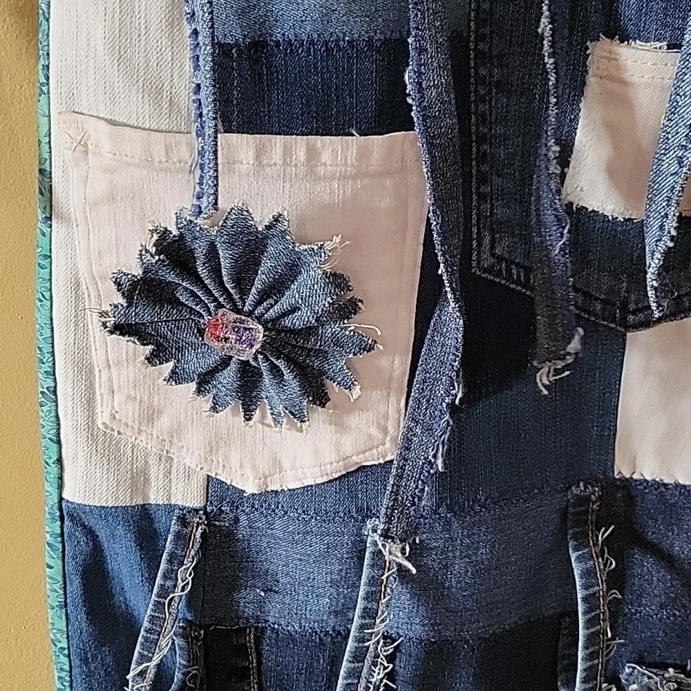 Upcycled Molly Made It Organizer Hand Crafted made from blue & white denim jeans